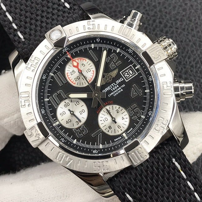 top-tier replicaBreitlingsuper clone watch fully automatic movement nylon strap men's black dial Avengers series front view