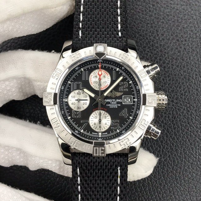 top-tier replicaBreitlingsuper clone watch fully automatic movement nylon strap men's black dial Avengers series front view