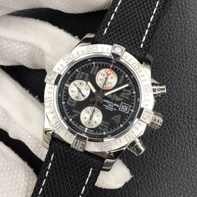 top-tier replicaBreitlingsuper clone watch fully automatic movement nylon strap men's black dial Avengers series front view