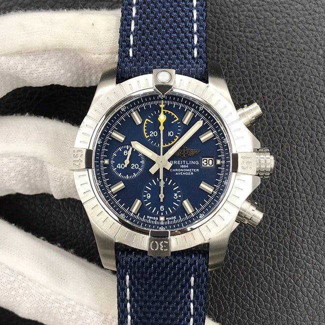 Breitlingtop-tier replica watch 43mm fully automatic movement men's blue dial nylon strap Avengers series front view