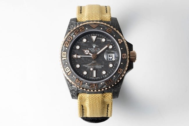 Relógio Super Clone masculino Diw Rolex GMT-Master II, mostrador preto, movimento Cal.3186, pulseira de couro marrom — luxury replica watch guide | Watch Replica Expert