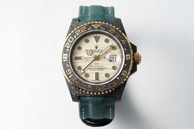 top-tierRolex watch GMT-Master type men's white dial green strap full automatic movement watch replica front view