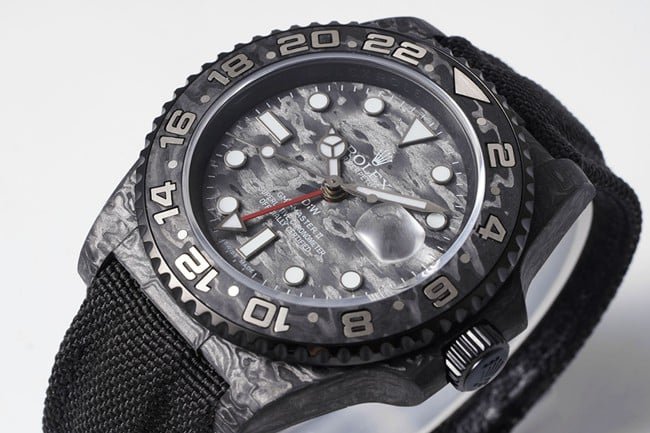top-tierRolexreplica men's black dial nylon strap full automatic movement watch front view