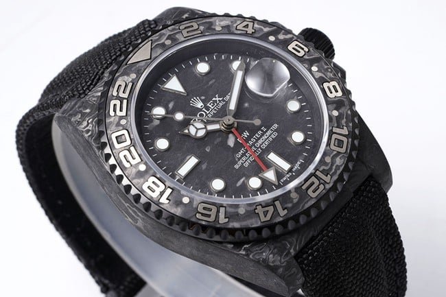 top-tierRolexreplica men's black dial nylon strap full automatic movement watch front view