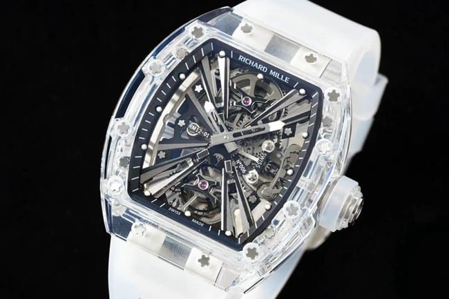 Top Richard Mille Replica Watches Men's Black Plate Rubber Band Automatic Mechanical Tourbillon Front View