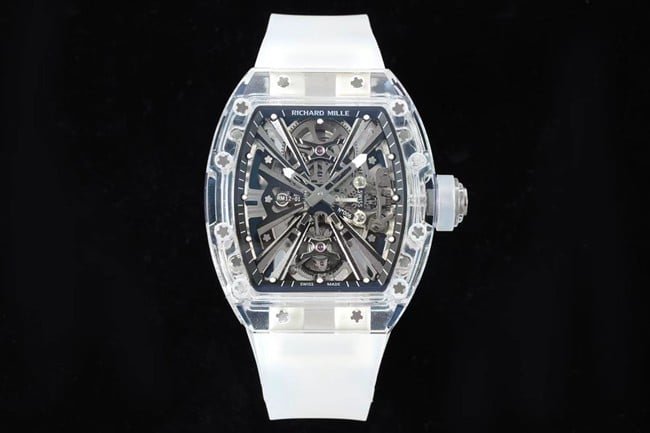 Top Richard Mille Replica Watches Men's Black Plate Rubber Band Automatic Mechanical Tourbillon Front View