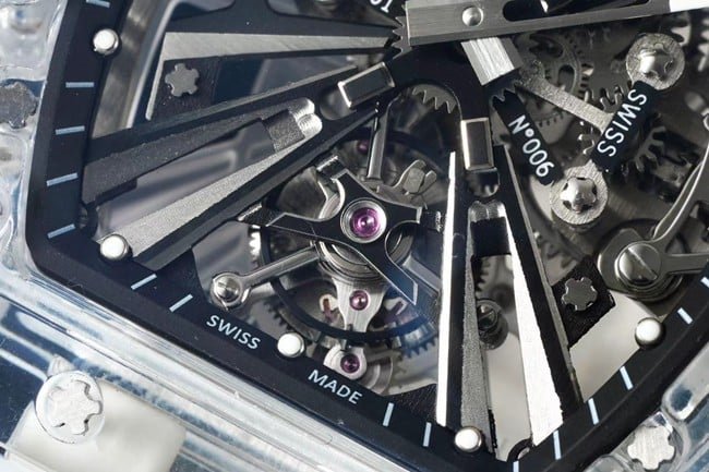 Top Richard Mille Replica Watches Men's Black Plate Rubber Belt Automatic Mechanical Tourbillon Details