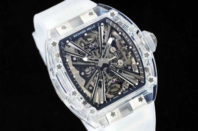Top Richard Mille Replica Watches Men's Black Plate Rubber Band Automatic Mechanical Tourbillon Front View