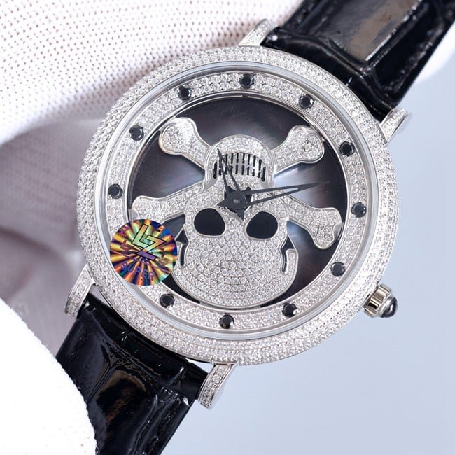 top-tier real diamond replica Anglia time series skull watch front view