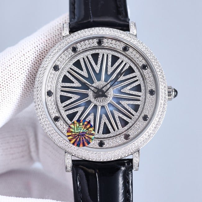 Top-tier genuine diamond replica Anglia Time Series cowhide watch front view