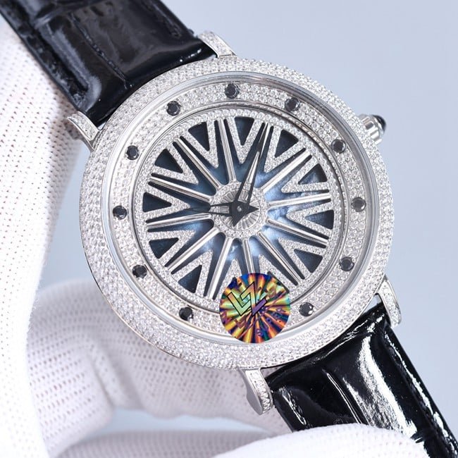 Top-tier genuine diamond replica Anglia Time Series cowhide watch front view