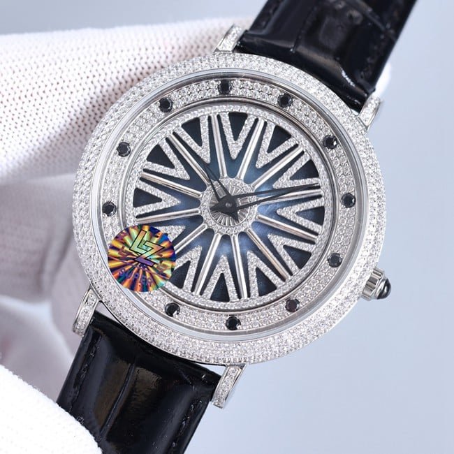 Top-tier genuine diamond replica Anglia Time Series cowhide watch front view