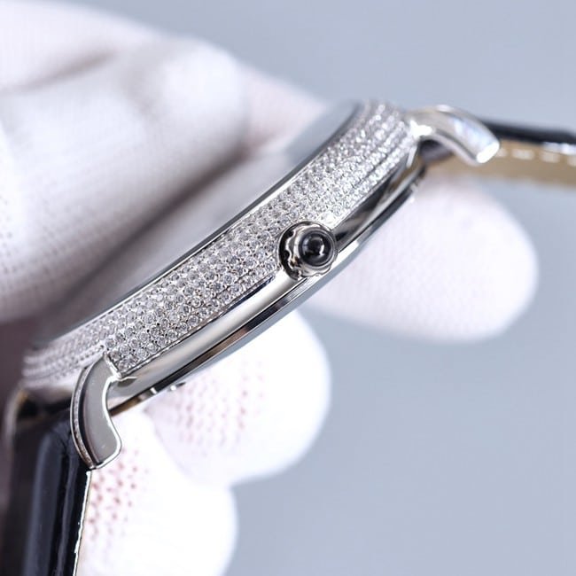 Top-tier genuine diamond replica Anglia Time Series cowhide watch side view