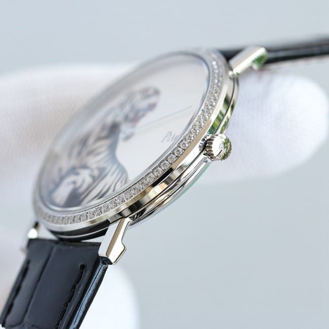 TW factory top-tier replica Piaget 2022 Year of the Tiger special edition silver steel case watch side view