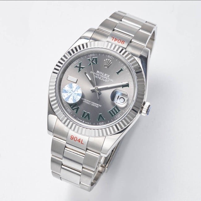 WF Factory Top Replica Rolex 41mm Logbook Series Gray Disc Steel Strap Watch Front View