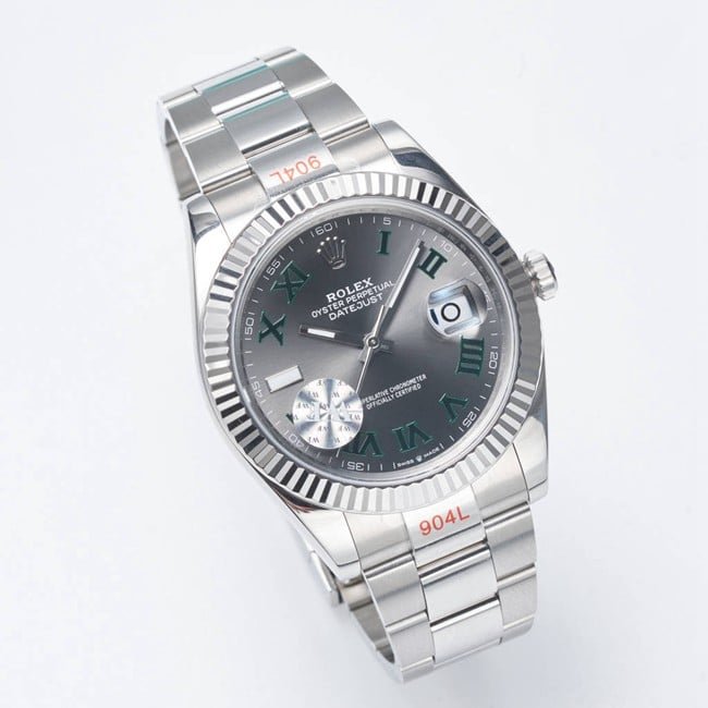 WF Factory Top Replica Rolex 41mm Logbook Series Gray Disc Steel Strap Watch Front View