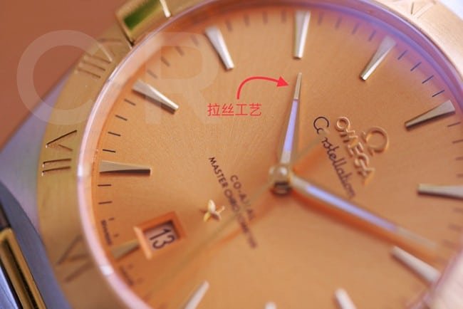 Top Replica Watches Omega 5th Generation Constellation Series Gold Plate Gold Steel Strap Men's Earth Watch Details