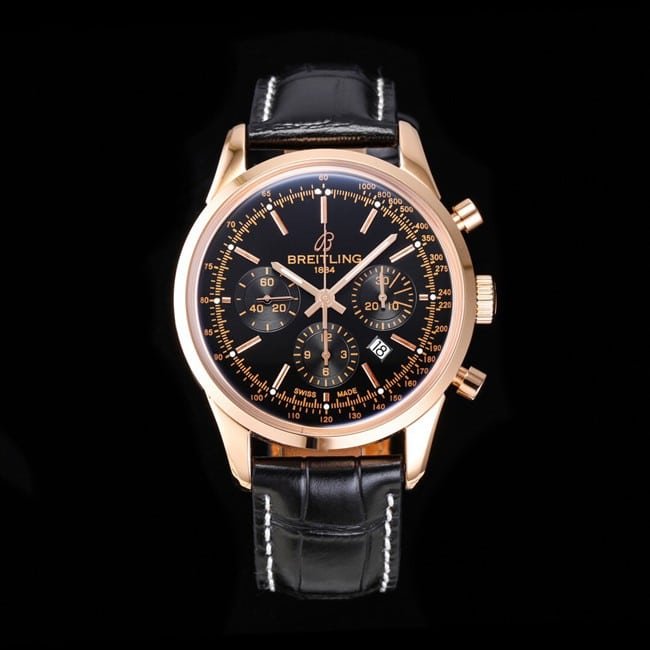top-tier replica watch Breitling overseas series chronograph gold steel case watch front view