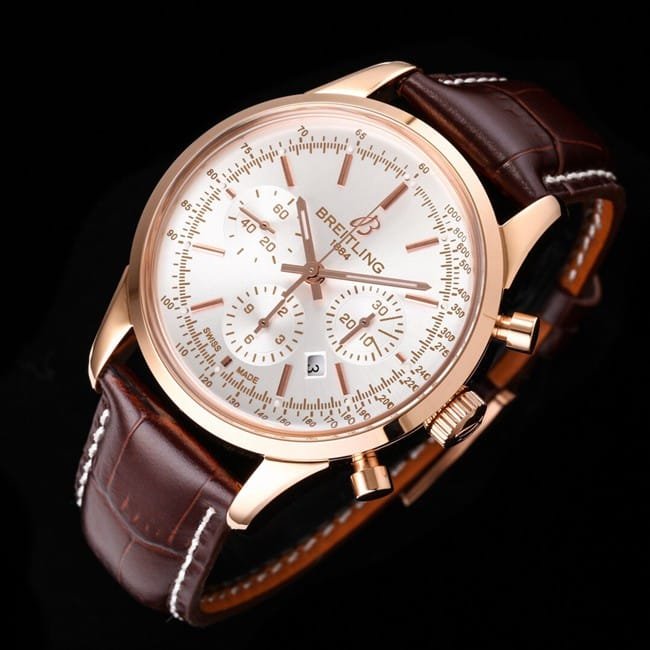 top-tier replica watch Breitling overseas series chronograph gold steel case watch front view
