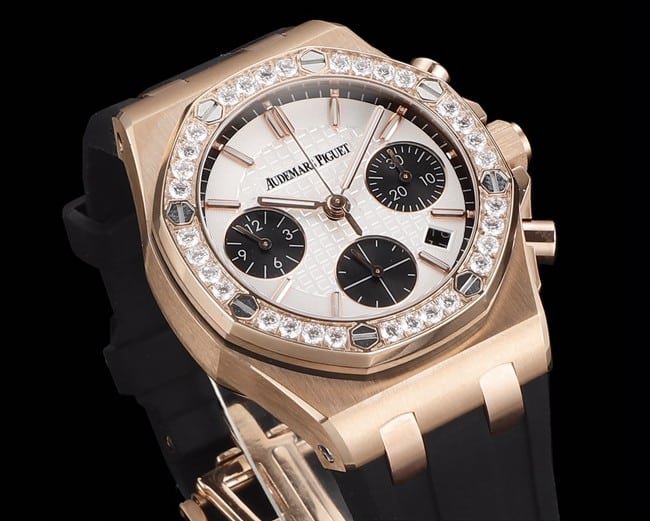 Top Audemars Piguet Replica Royal Oak Rose Gold Case Women's Multifunction Chronograph Mechanical Watch Front View