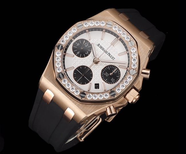 Top Audemars Piguet Replica Royal Oak Rose Gold Case Women's Multifunction Chronograph Mechanical Watch Front View