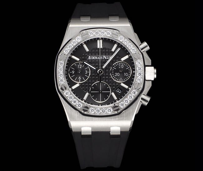Audemars Piguet Women's Royal Oak Offshore 37mm Multifunction Chronograph Super Clone-Quality Watch, Black Panda Dial, Diamond Bezel, Rubber Strap, 7750 Movement, 26231ST.ZZ.D002CA.01, D002CA — luxury replica watch guide | Watch Replica Expert