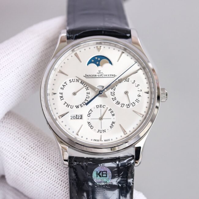 TW Plant Jaeger-LeCoultre 130842J Relógio masculino banhado a prata com mostrador granulado e calendário perpétuo, Master 1:1, imitação fina — luxury replica watch guide | Watch Replica Expert