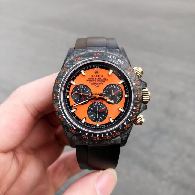 TW factory top-tier replica watch Rolex universe chronograph Daytona series carbon fiber customized version black dial orange bottom men's watch front view