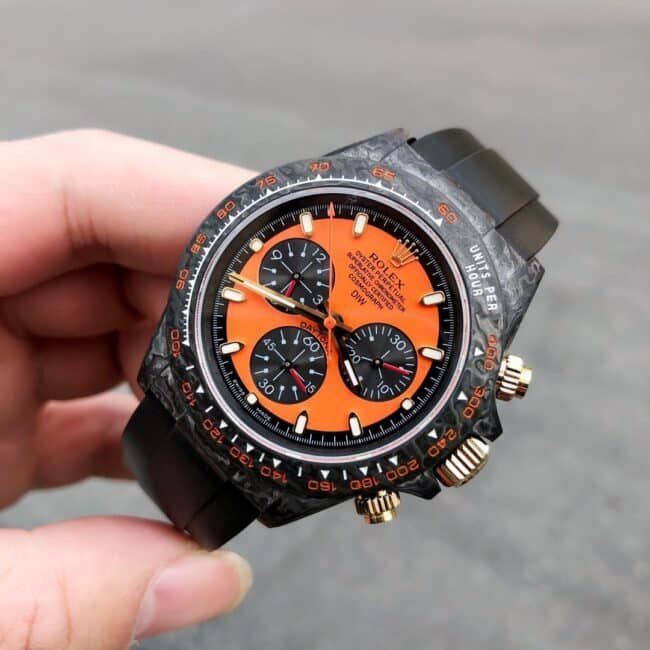 TW factory top-tier replica watch Rolex universe chronograph Daytona series carbon fiber customized version black dial orange bottom men's watch front view