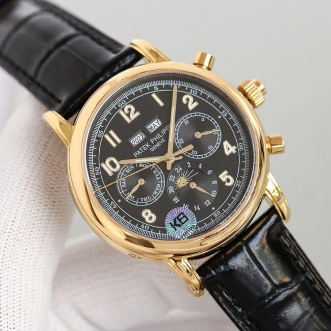 top-tier replica watch Patek Philippe super complex function chronograph series 18K gold white bottom men's mechanical watch front view