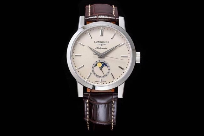 top-tier replica watch Longines classic retro series 1832 white steel white bottom mechanical men's watch front view