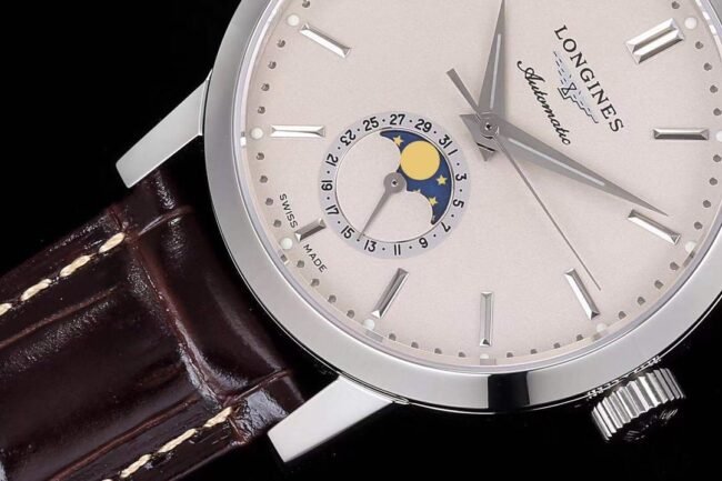 top-tier replica watch Longines classic retro series 1832 white steel white bottom mechanical men's watch detail shots