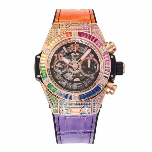 top-tier replica watch Hublot watch BIG BANG Unico big bang series rainbow full diamond men's watch front view