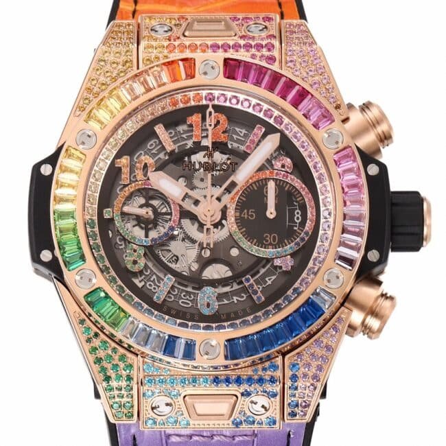top-tier replica watch Hublot watch BIG BANG Unico big bang series rainbow full diamond men's watch front view