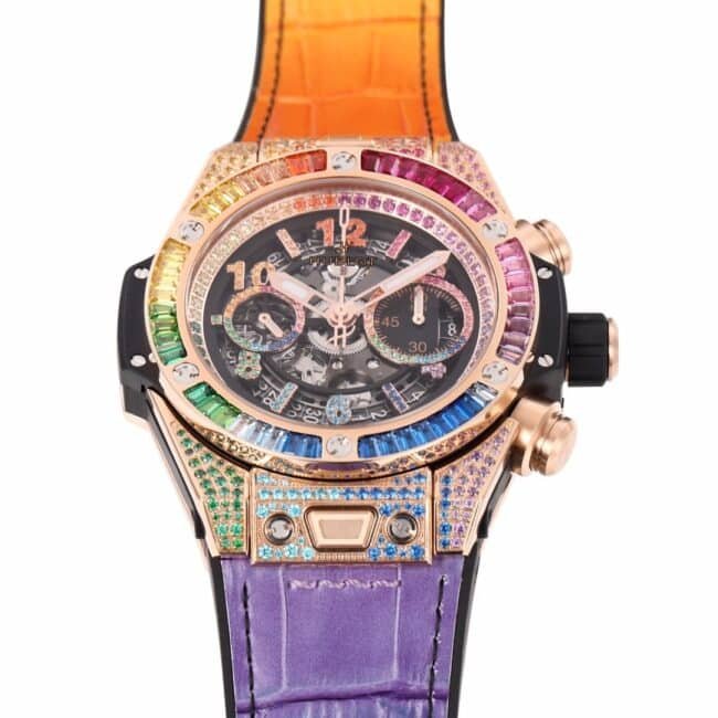 top-tier replica watch Hublot watch BIG BANG Unico big bang series rainbow full diamond men's watch front view