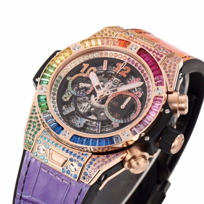 top-tier replica watch Hublot watch BIG BANG Unico big bang series rainbow full diamond men's watch front view