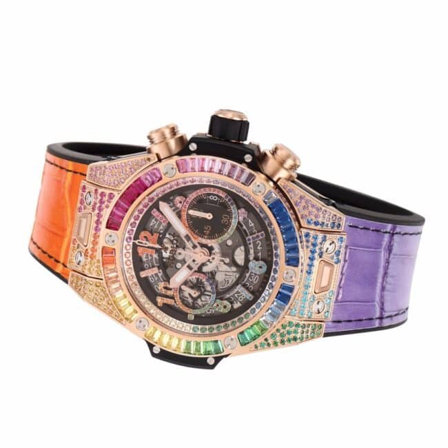 top-tier replica watch Hublot watch BIG BANG Unico big bang series rainbow full diamond men's watch front view