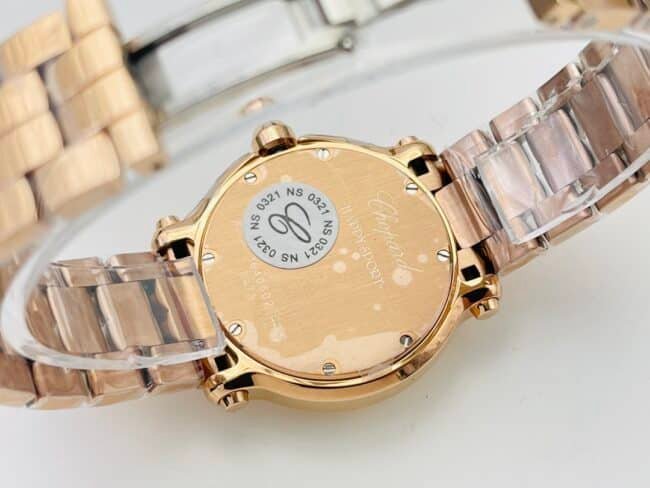 YF factory top-tier replica watch ChopardHAPPY DIAMONDS series 18K gold white dial ladies watch movement picture