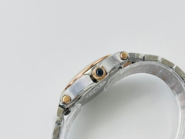 YF factory top-tier replica watch ChopardHAPYDIAMONDS series ladies indirect rose golddial watch with diamonds side view