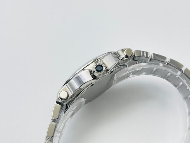 YF Factory top replica Chopard HAPPY DIAMONDS series white steel red dial diamond-set ladies' watch side view
