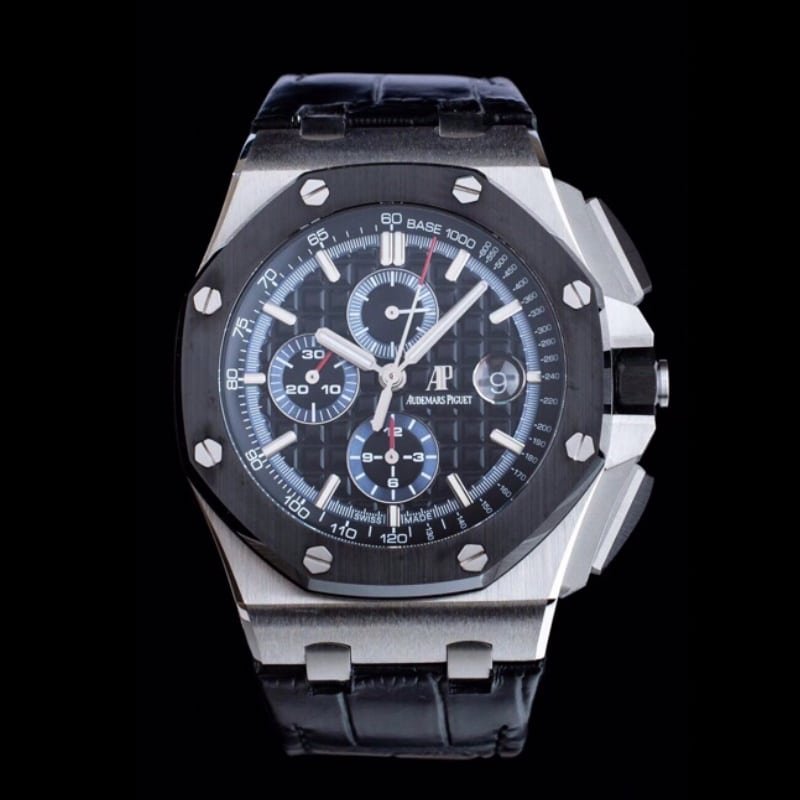 APF Audemars Piguet APF Audemars Piguet Royal Oak Offshore Cronógrafo para hombre 1:1 Super A Relojes de imitación finos Correa de caucho con subesfera bicolor negro-azul Ref. 26411PO.OO.A002CR.01 A002CR — luxury replica watch guide | Watch Replica Expert