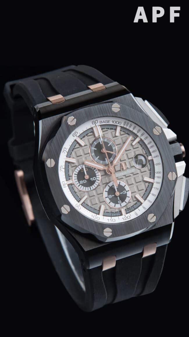 The high-quality replica APFblack dial Audemars PiguetRoyal Oak gray dial offshore 26400 watch from a major manufacturer is the ultimate watch to eliminate false front views at a glance.