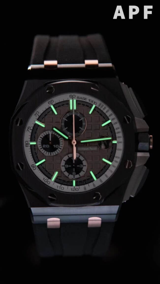 The high-quality replica APFblack dial Audemars PiguetRoyal Oak gray dial offshore 26400 watch from a major manufacturer is the ultimate watch to eliminate false front views at a glance.