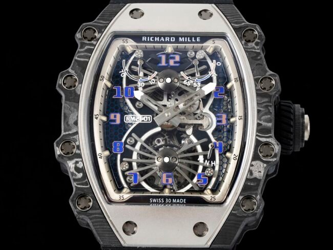 top-tier replica Richard Mille Skeleton RM 21-01 Aerodynamic Tourbillon Watch - the watch lives up to its name, front view