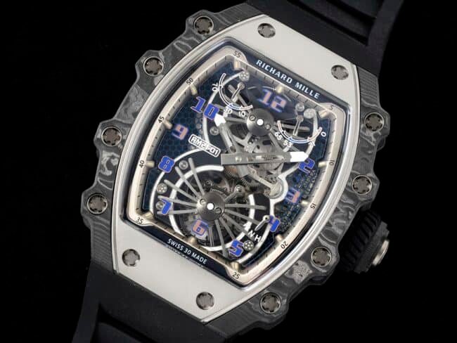 top-tier replica Richard Mille Skeleton RM 21-01 Aerodynamic Tourbillon Watch - the watch lives up to its name, front view