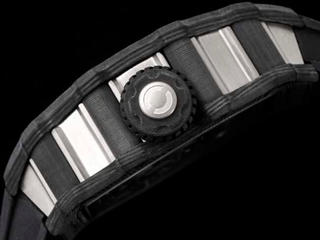 top-tier replica Richard Mille Skeleton RM 21-01 Aerodynamic Tourbillon Watch – the watch lives up to its name, side view