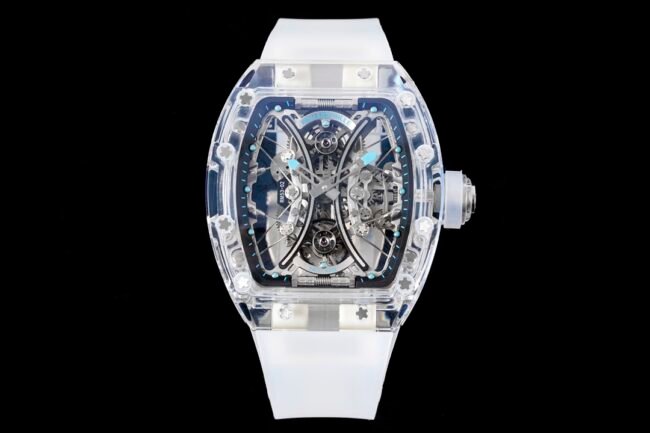 Top quality replica Richard Mille white dial shocker is here! RM 053-02 Polo Tourbillon latest masterpiece, the most explosive replica tourbillon watch, front view.
