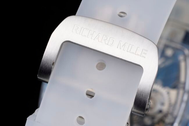 Top-tier replica Richard Mille white dial shocker is here! The latest masterpiece, the RM 053-02 Polo Tourbillon. The hottest replica tourbillon watch clasp image.