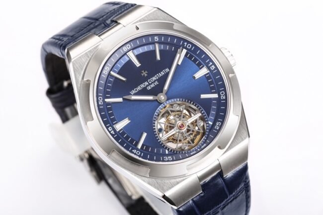 Top replica BBR Vacheron Constantin Overseas tourbillon, peak appearance, king of steel watches, blue dial, front view