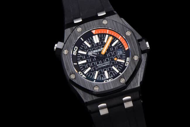 Top quality replica AP 15707 black luminous ceramic classic watch front view
